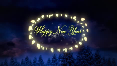 happy new year in a glowing frame