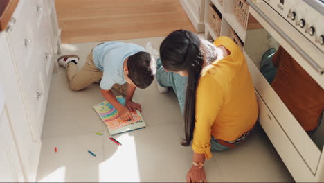 Education,-drawing-and-mother-with-child-on-floor