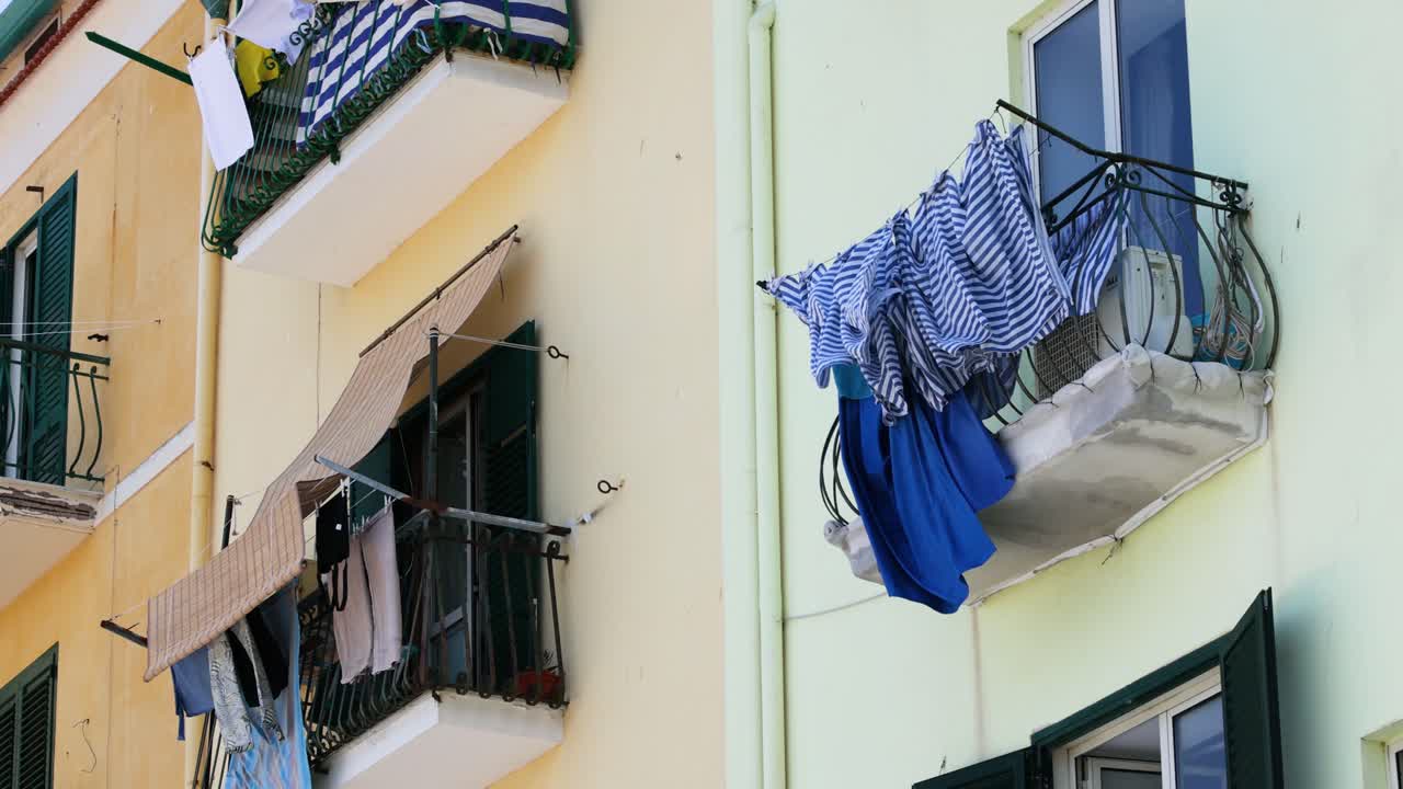 Clothes drying on balconies in Sorrento, Italy