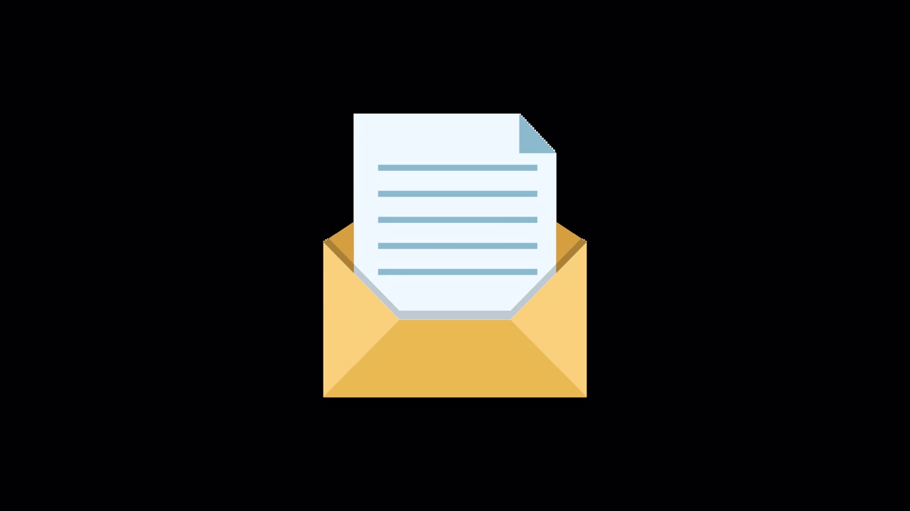 Animazione flat design di una busta che si apre con una lettera