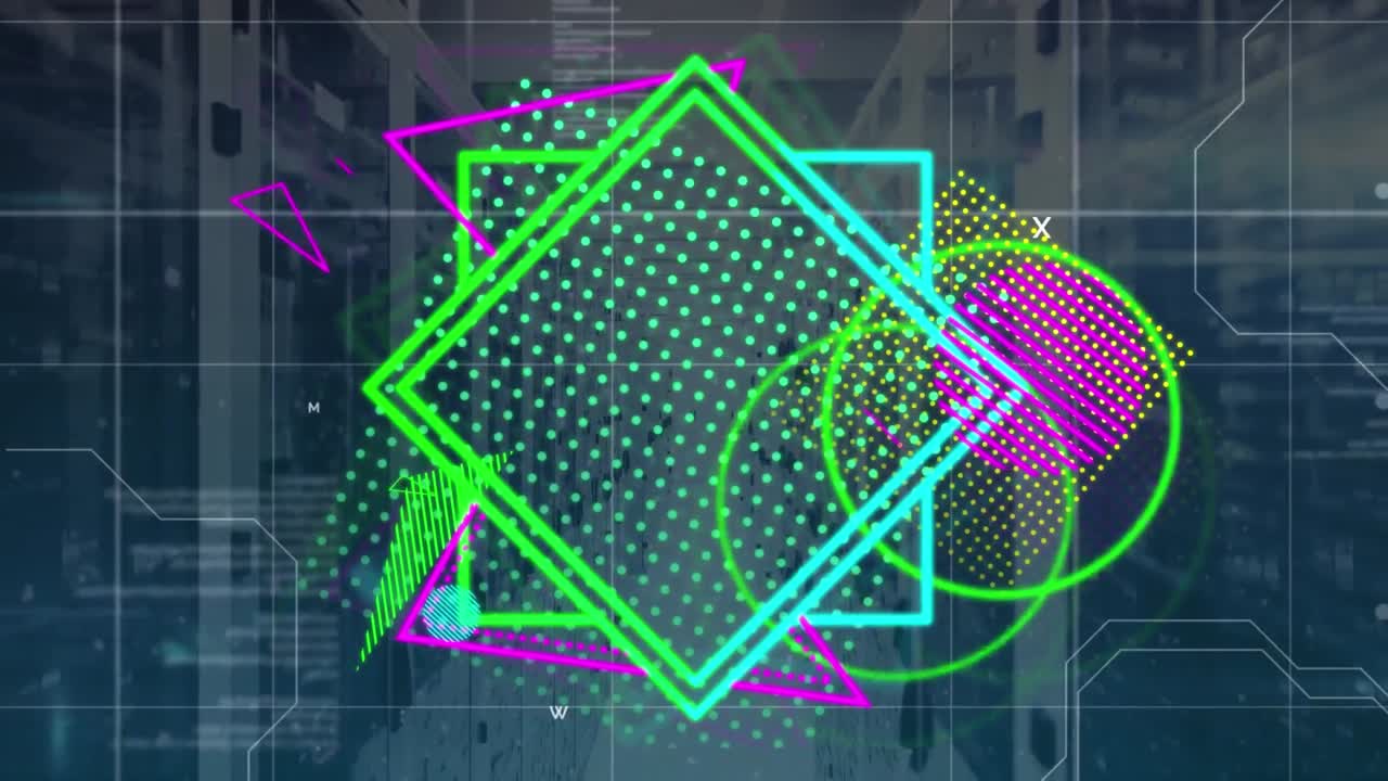 animación de formas y procesamiento de datos en la sala del servidor