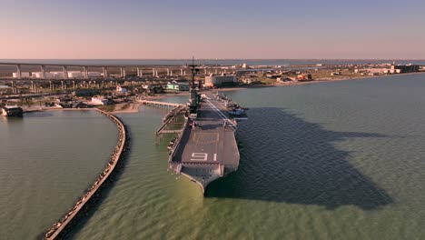 aerial point of view of the uss lexington cv-16