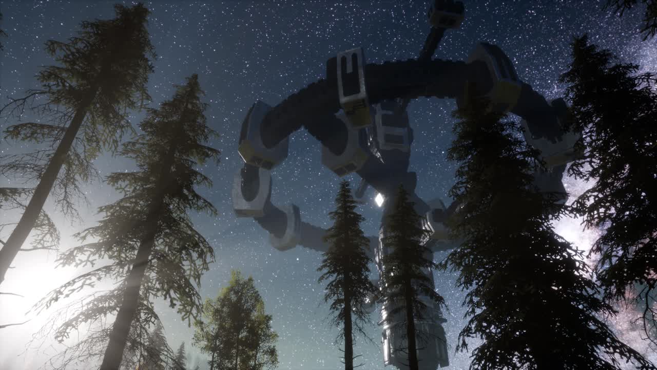 UFO hovering over a forest at night