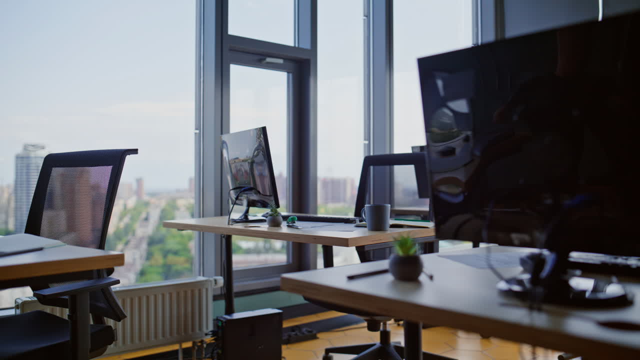 Modern company office interior without people. Contemporary corporate workplace
