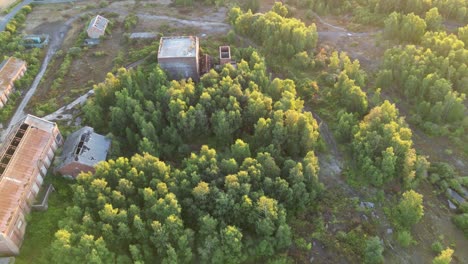 Reversing-shot-of-coal-mining-buildings-in-the-woods