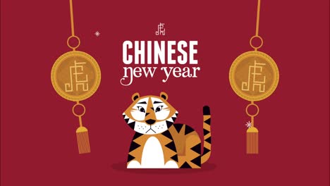 animación del año nuevo chino con tigre y decoraciones