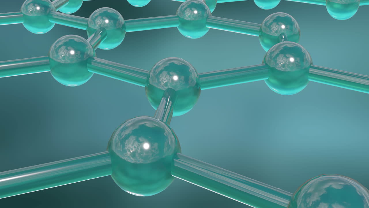 회색 배경에 있는 분자의 3d 마이크로의 애니메이션