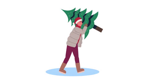hombre levantando árbol de navidad personaje
