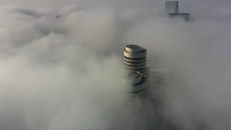 foggy cityscape with skyscrapers