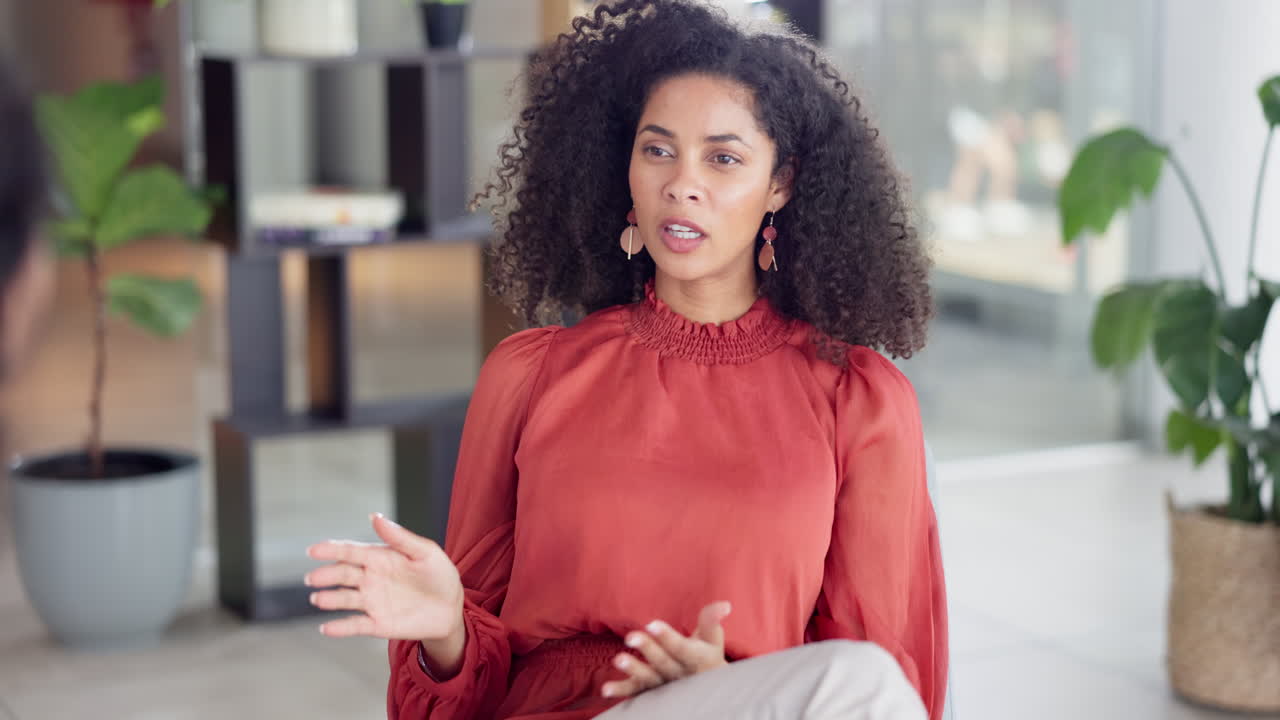Woman patient talking in counseling session