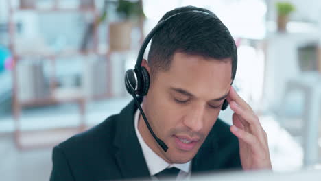 Businessman,-call-center-and-headache