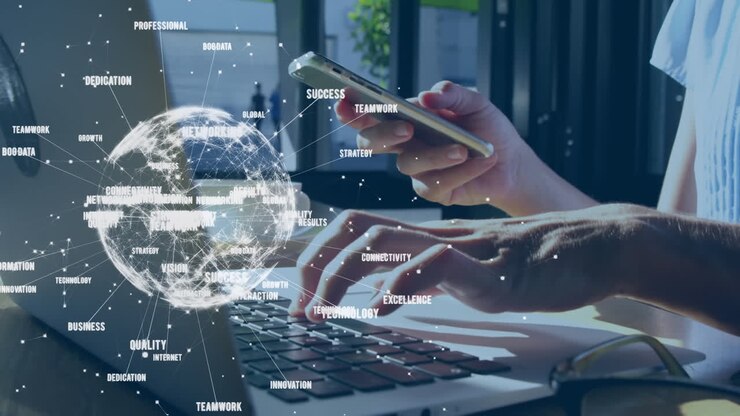 Globe spinning with data and connection network