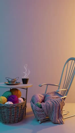 cozy knitting session with yarn and rocking chair