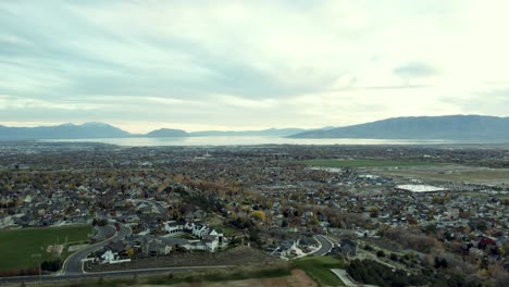 cedar hills residential suburbs in utah county at sunset - aerial view