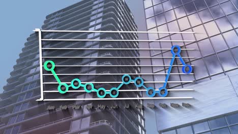 digital animation of statistical data processing against tall buildings