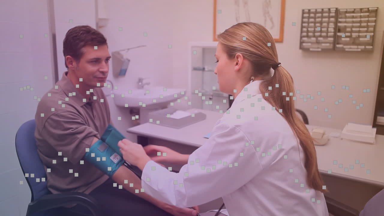 animación de gráficos sobre diversos pacientes caucásicos masculinos y médicos femeninos