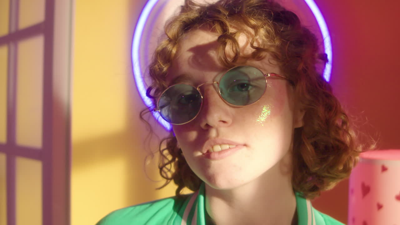 Teenage Girl in Retro Style with Sunglasses