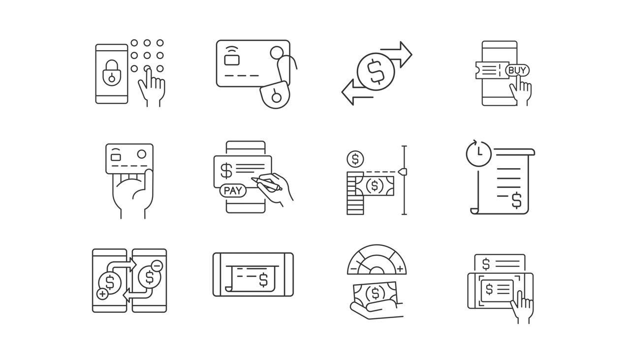 Animated Line Icons of Financial Transactions and Digital Payments