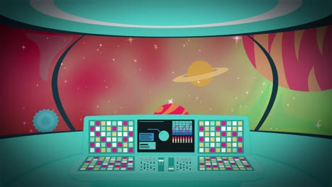 en una nave espacial con planetas