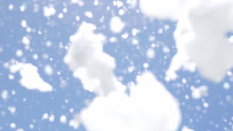 white foam falling from sky, small and large pieces slow motion