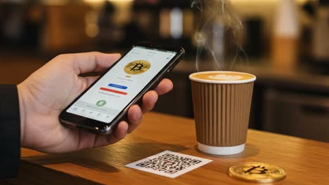 exploring cryptocurrency transactions: a close-up of a smartphone and coffee moment with bitcoin wallet interaction