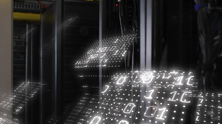 Animation of binary coding and data processing over computer servers