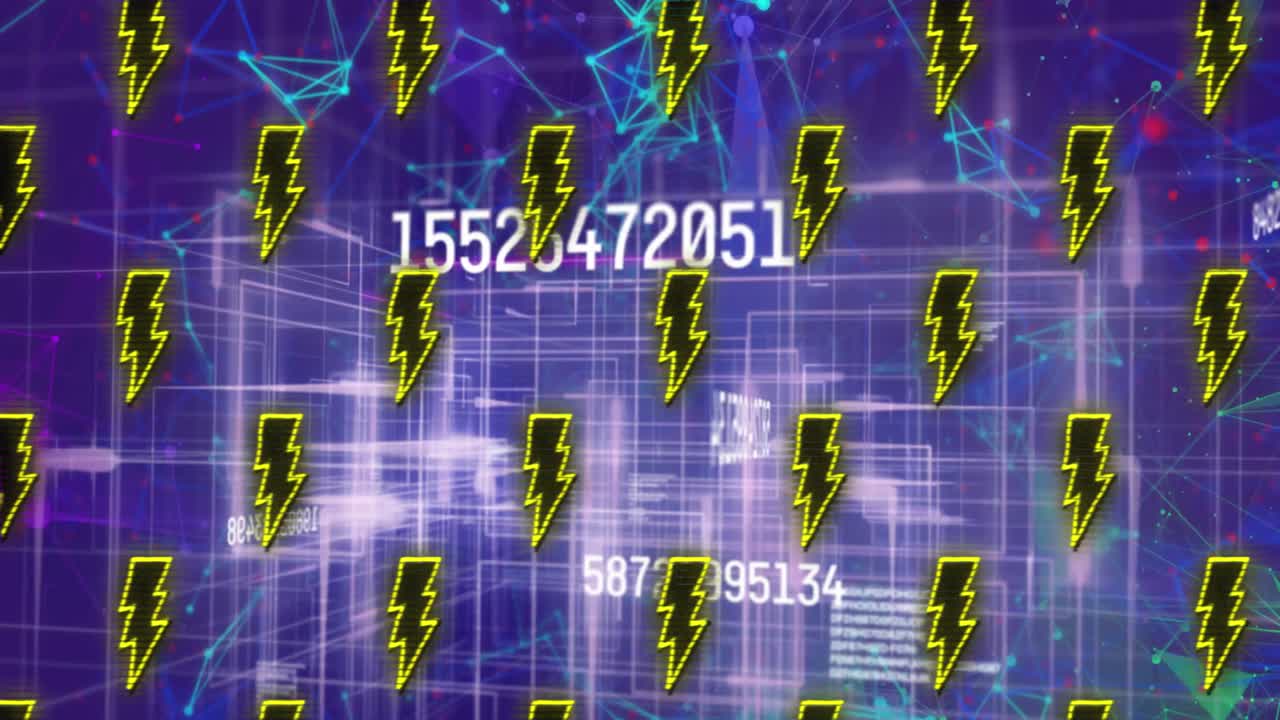 animación de relámpagos y red de conexiones a través de la red y procesamiento de datos