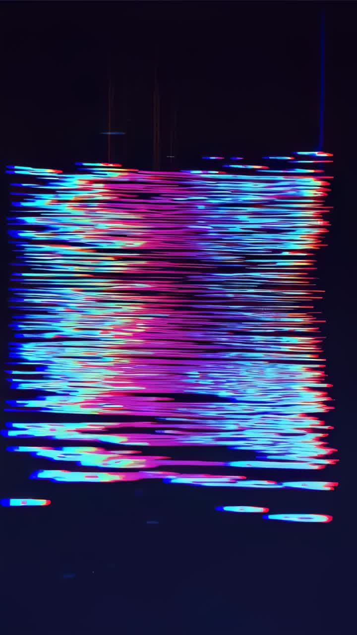 Vertical video: Glitching digital display showing rainbow bands in studio, signal causing scanlines