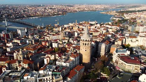 aerial view of istanbul golden horn at sunrise. turkey