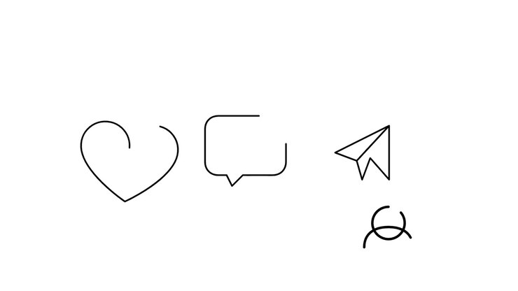 Animated Line Art Icons of Heart, Chat Bubble, Paper Plane, and User Profile