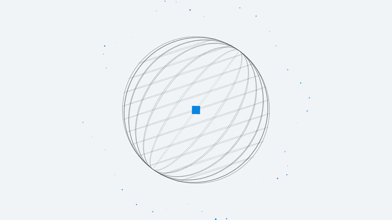 Abstract Rotating Wireframe Sphere with Central Blue Square