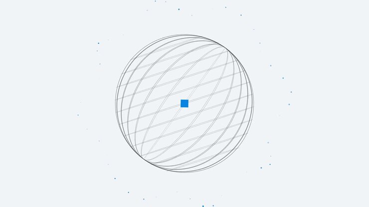 Abstract Rotating Wireframe Sphere with Central Blue Square
