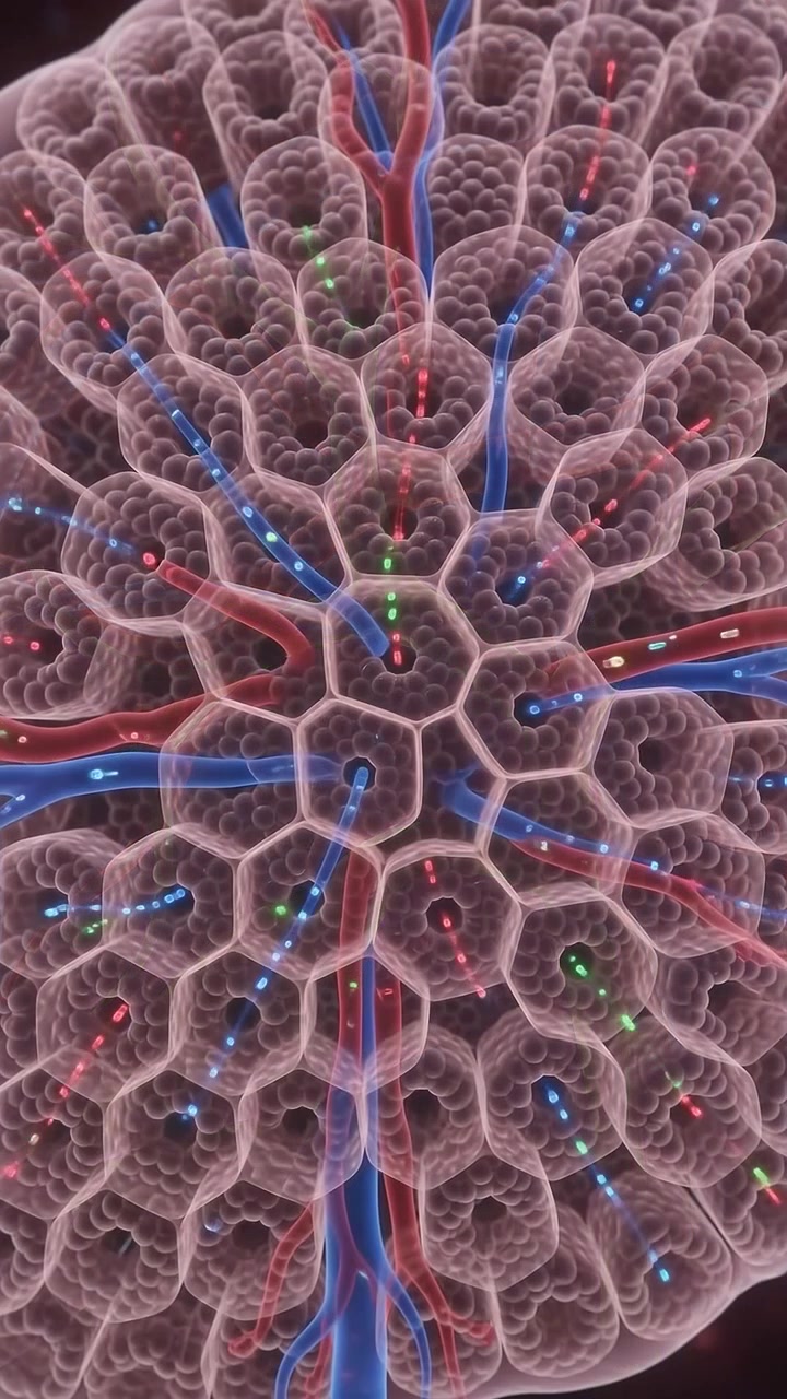 Animação Médica 3D da Anatomia do Fígado Humano e Estrutura do Lóbulo