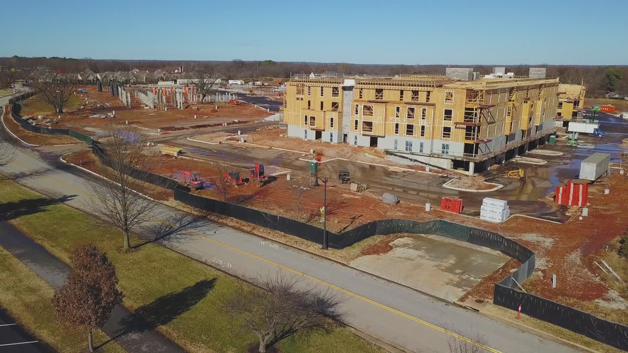 Aerial views of apartments under construction