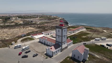 aerial orbit around lighthouse of cabo carvoeiro, civil parish of peniche