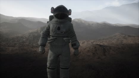 astronaut on another planet with dust and fog