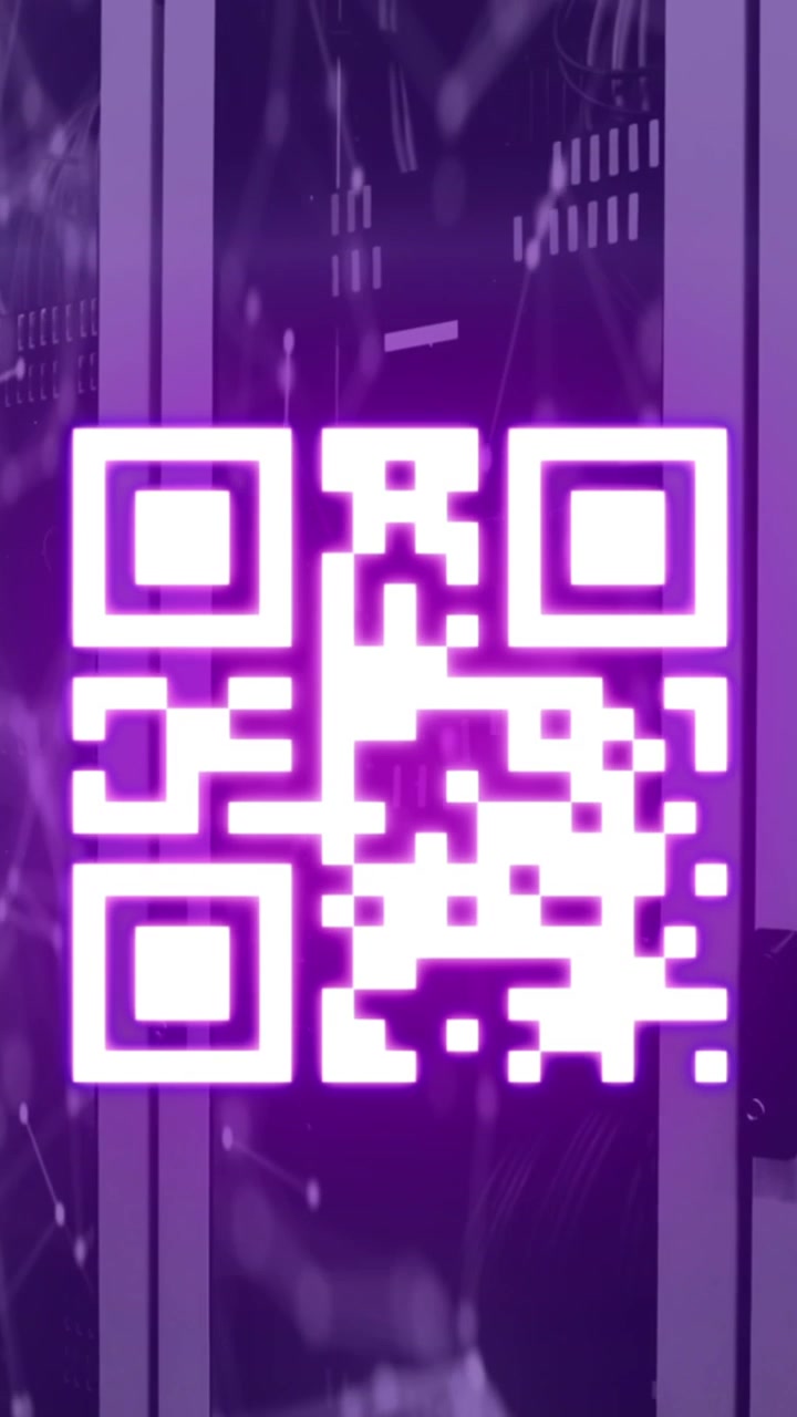 Animation of qr code and network of connections over server room