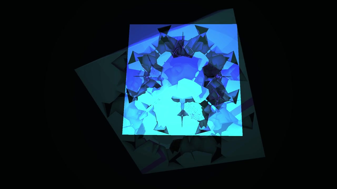 Abstract Blue Glowing Cube with Fractured Surface Rotating