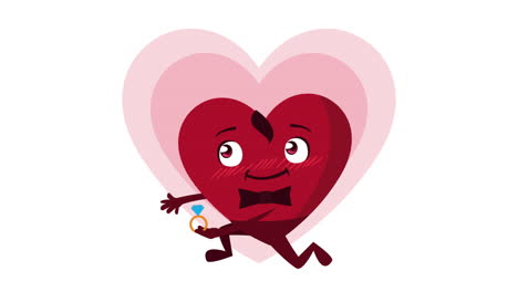 happy valentines day card with male heart character and engagement ring