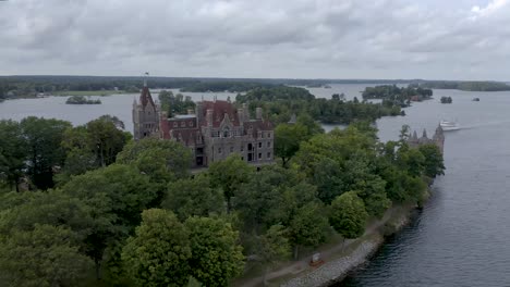 4k aerial shot #2 of boldt castle located on heart island in the 1000 islands on the saint lawrence river