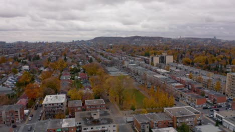 aerial shot over a cloudy fall day in montreal