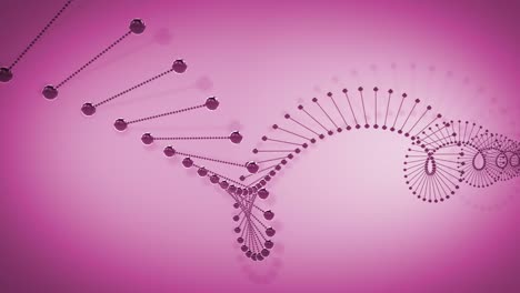 3d rendered animation of rotating dna glowing molecules on pink background