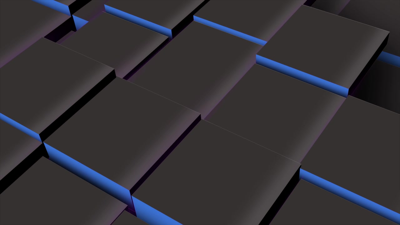 Dynamic Grid of Dark Cubes with Pulsating Blue Light