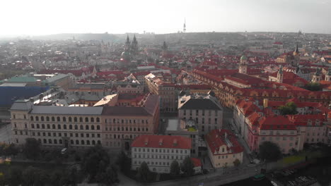 aerial cityscape at sunrise, prague, czech republic