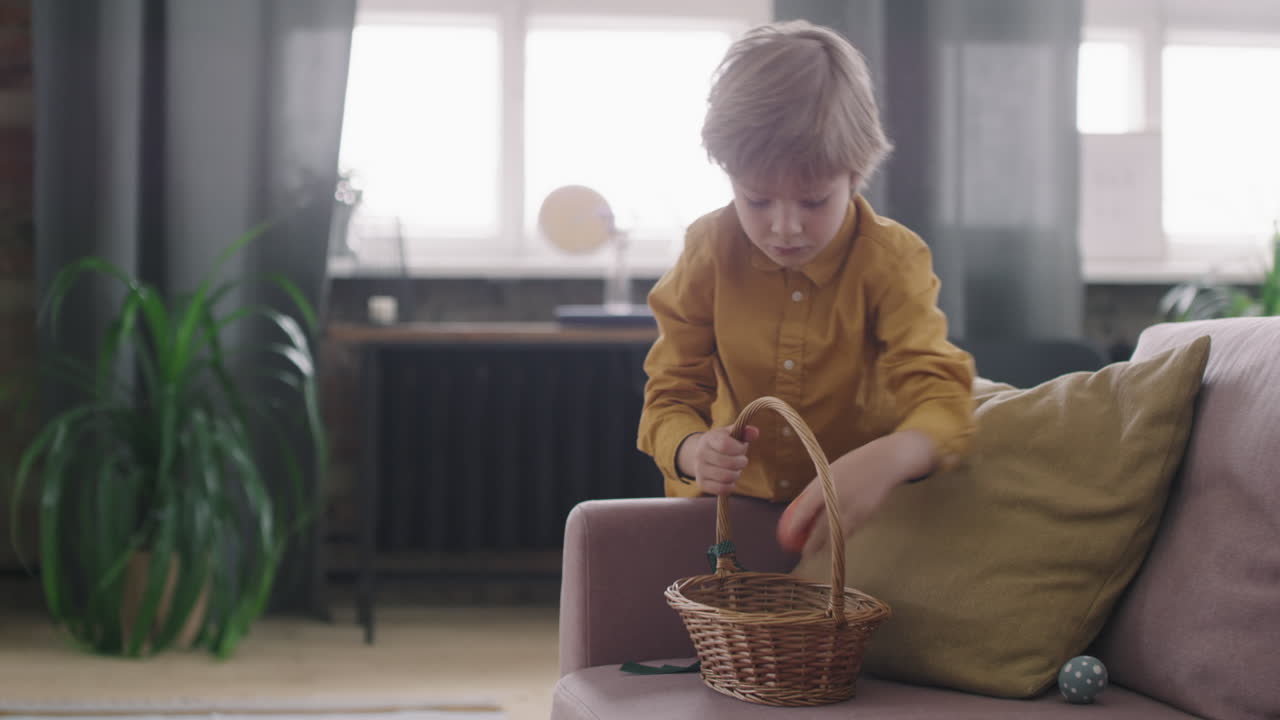 Cute Boy on Easter Eggs Hunt