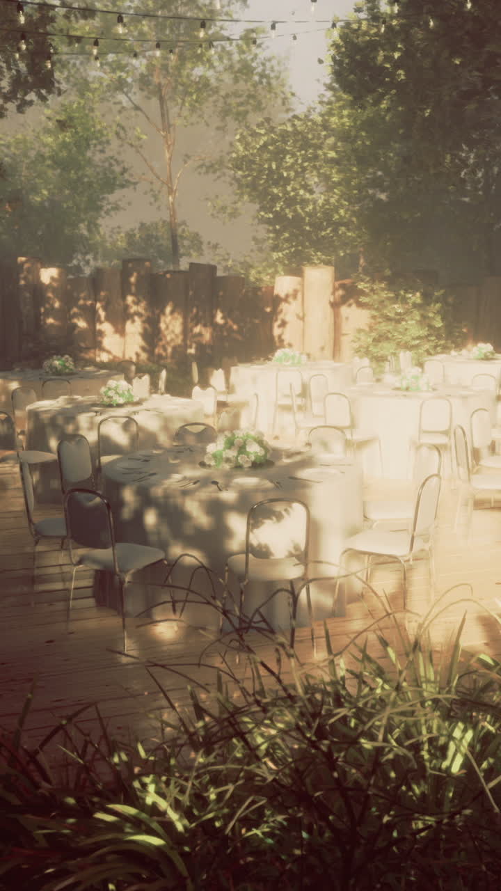 Elegant outdoor dining setup in a serene garden during daytime