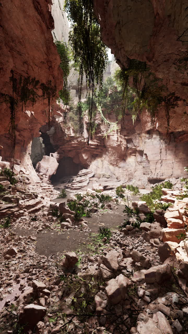 una entrada de cueva rocosa en un cañón