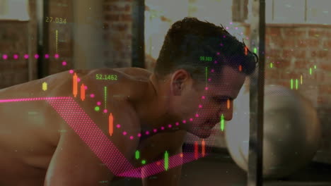 animation of data processing and statistics over strong man exercising