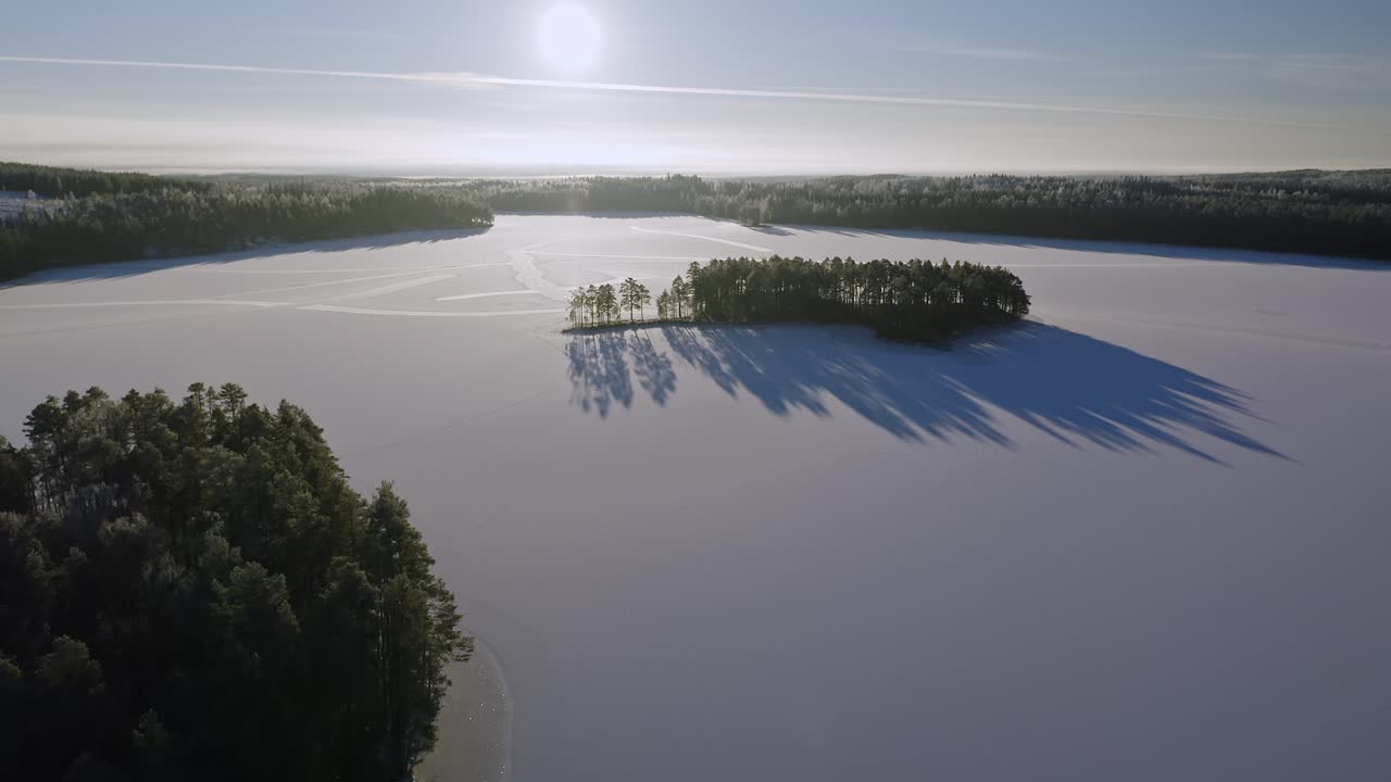Aerial View of Frozen Lake in Winter