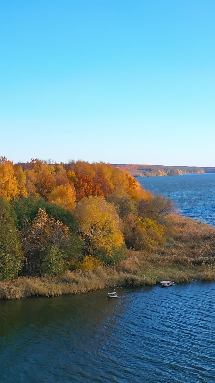 River landscape at autumn. Aerial view of river during autumn